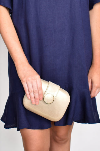 Circle Clasp Structured Clutch - Gold