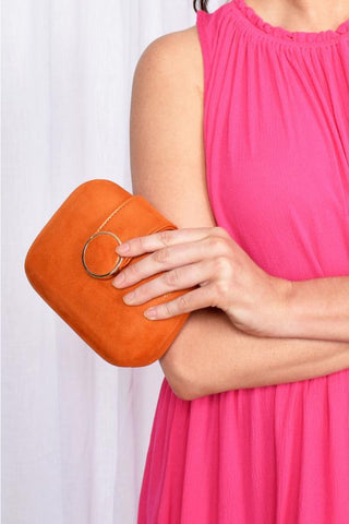 Circle Clasp Structured Clutch - Orange