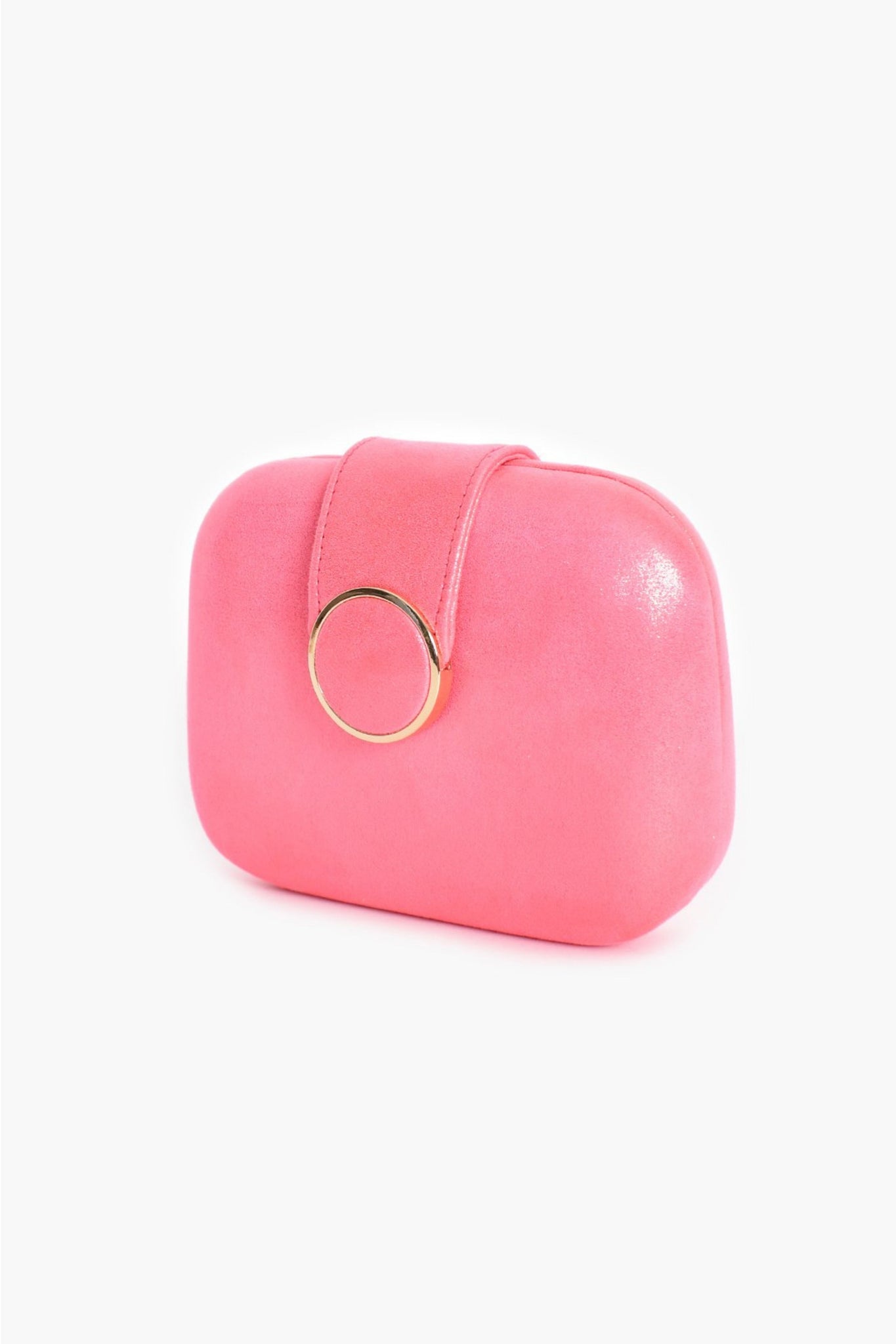 Circle Clasp Structured Clutch - Pink