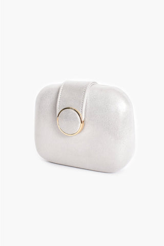 Circle Clasp Structured Clutch - Silver