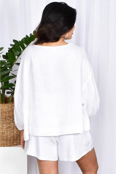 Buy Adorne Heidi Oversized White Linen Blouse and Matching White Linen Shorts. Casual and Beach Clothing online Australian Boutique.