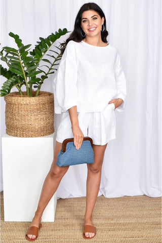Buy Adorne Heidi Oversized White Linen Blouse and Matching White Linen Shorts. Casual and Beach Clothing online Australian Boutique.