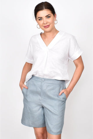 Keira Boyfriend Linen Shorts - Steel Grey