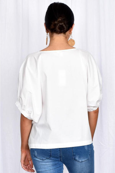 Buy Adorne Pippa Unstructured Top in White online now at Smoke and MIrrors Boutique. Adorne Stockists Brisbane. White Cotton Poplin Oversized blouse with elasticated sleeves.
