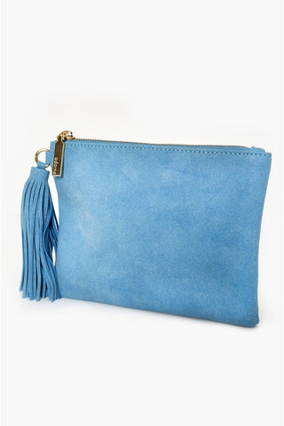 Faux Suede Tassel Pouch - Blue