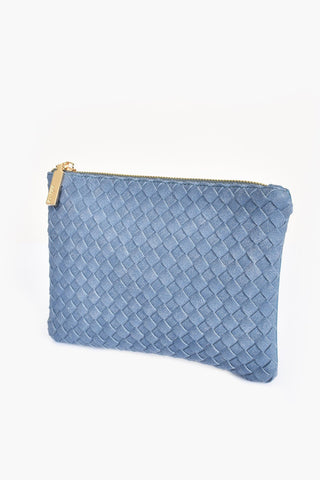Faux Suede Weave Pouch - Blue