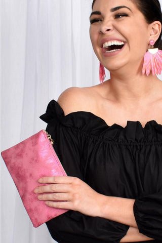 Glittery Mini Zip Top Pouch - Hot Pink