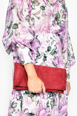 Micro Suede Fold Over Clutch - Red
