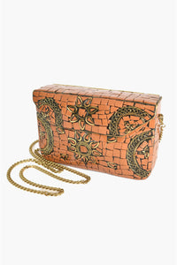 Mosaic Patterned Hard Clutch - Tan Gold