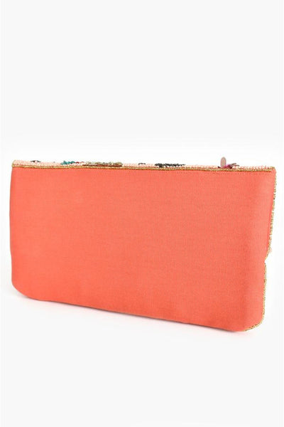 Sequin Floral Beaded Flap Over Clutch - Peach Multi