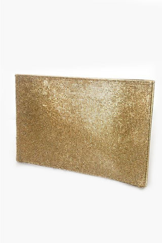 Statement Diamante Zip Top Clutch - Gold Crystal