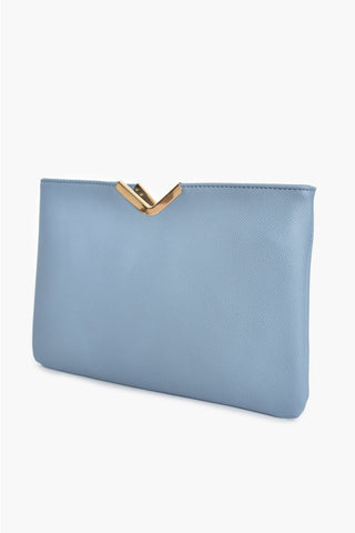 Textured V Detail Clutch - Blue