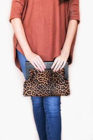 Timber Frame Hide and Vegan Suede Clutch - Leopard
