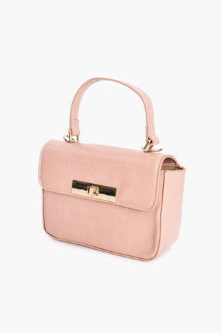 Toggle Front Croc Small Box Bag - Pink