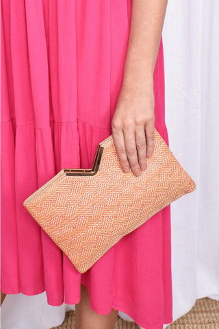 Weave V Detail Clutch - Pink/Orange