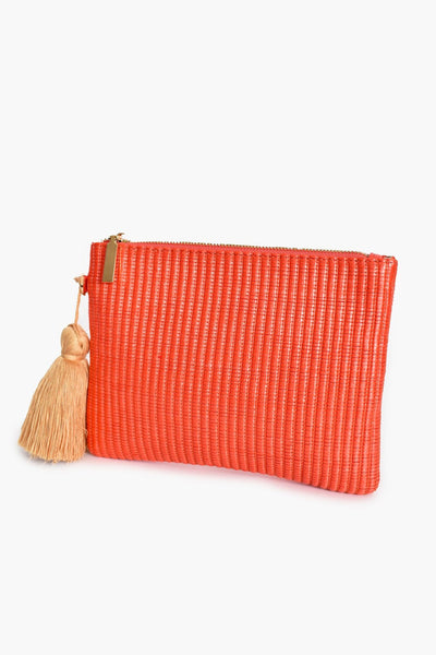 Woven Tassel Clutch - Coral