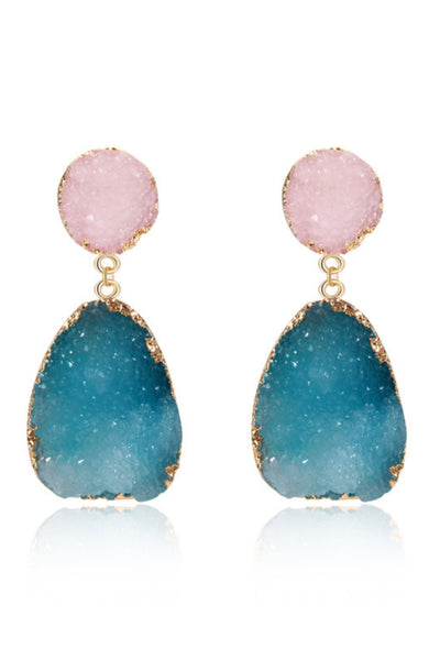 Aggie Faux Quartz Earring - Pink and Blue