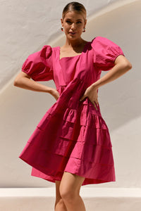 Alice Poplin Tiered Dress - Fuchsia Pink