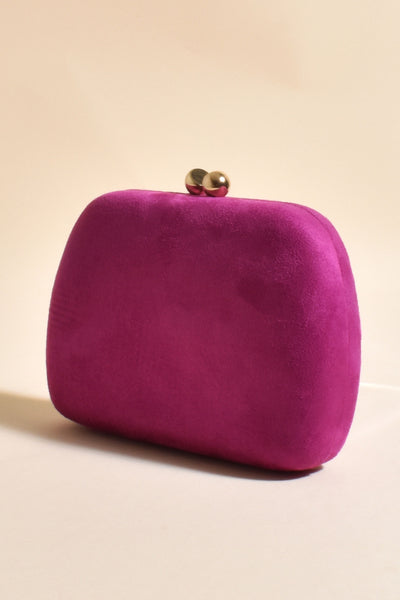 Anderson Faux Suede Structured Clutch - Magenta