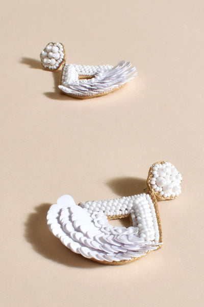 Anika Sequin Event Earrings - White
