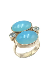 Atlantis Blue Topaz and Chalcedony Ring - 925 Silver