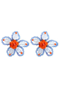 Aubree Beaded Flower Earring - Blue Orange