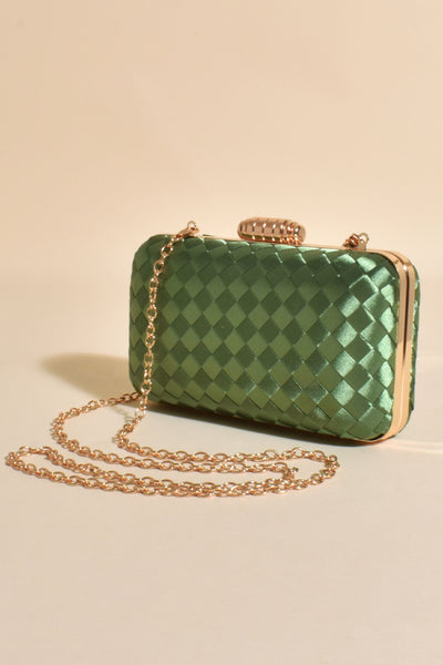 Aurelia Satin Plait Structured Clutch - Green