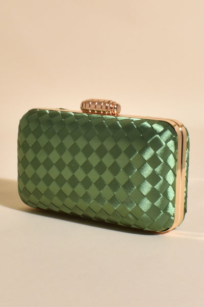 Aurelia Satin Plait Structured Clutch - Green