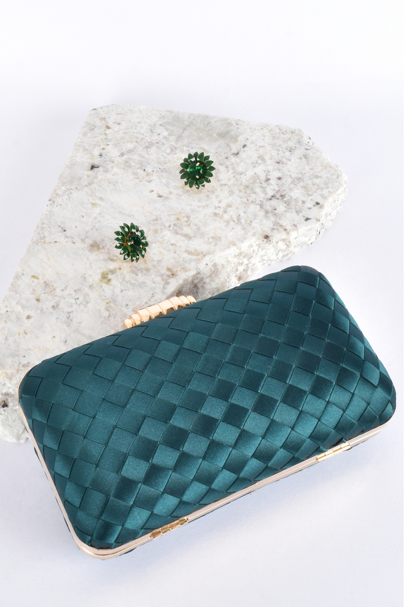 Aurelia Satin Plait Structured Clutch - Green