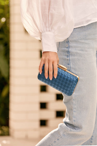 Aurelia Satin Plait Structured Clutch - Green