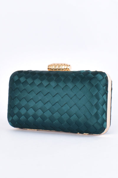 Aurelia Satin Plait Structured Clutch - Green