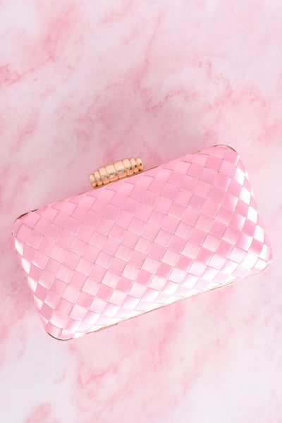 Aurelia Satin Plait Structured Clutch - Pink