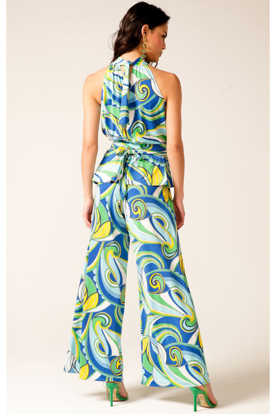 Beach Shack Pants - Aqua Yellow Abstract