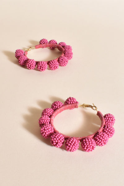 Bead Ball Detail Hoops - Pink