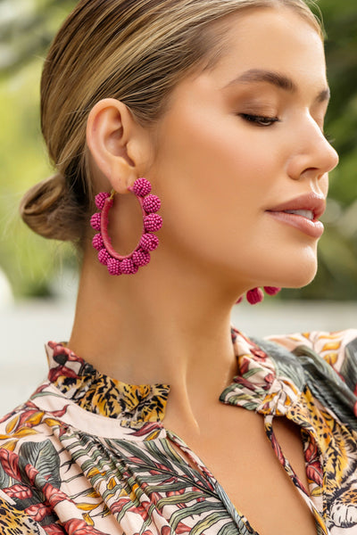 Bead Ball Detail Hoops - Pink