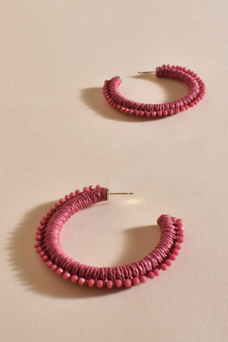 Bead Detail Hoop Earrings - Pink