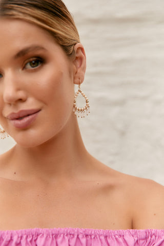 Bead Drops Mini Hook Earrings - White Gold