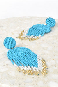 Bead Tassel Statement Earrings - Teal