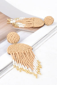 Bead Tassel Statement Earrings - Camel