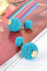 Beaded Ball Drop Earrings - Turquoise