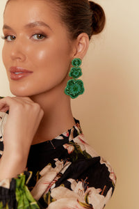 Beaded Bouquet Drop Earrings - Green