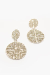 Beaded Circles Drop Earrings - Silver