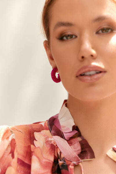 Beaded Cocktail Hoops - Fuchsia