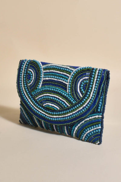 Beaded Foldover Event Clutch - Blue