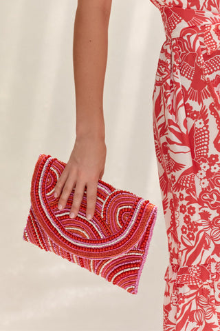 Beaded Foldover Event Clutch - Pink