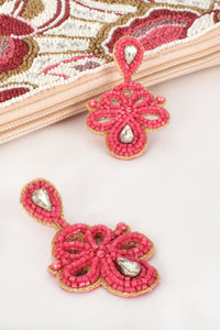 Beaded Jewel Event Earrings - Fuchsia