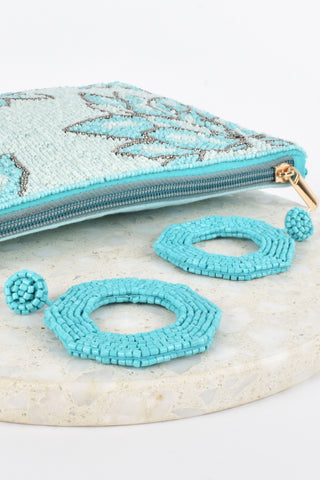 Beaded Octagonal Earrings - Teal