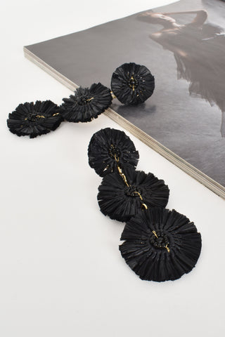 Beaded Raffia Event Earrings - Black Gold