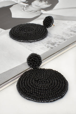 Beaded Ring Drop Earrings - Black