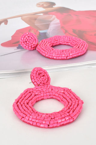Beaded Summer Punch Earrings - Hot Pink